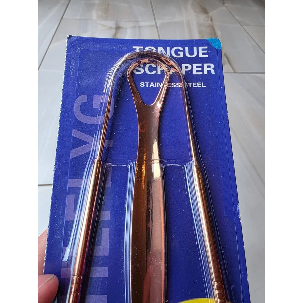 HLFYG 3 Pack Stainless Steel Tongue Scraper Set Rose Gold Silver Oral Care F2